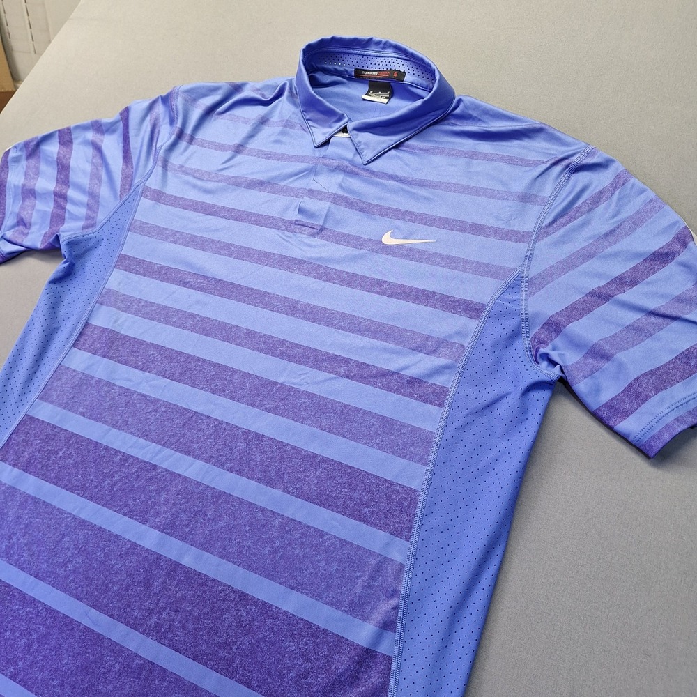 Nike Tiger Woods Kapalua Golf Polo Blue Purple Striped 518104-518 Mens M